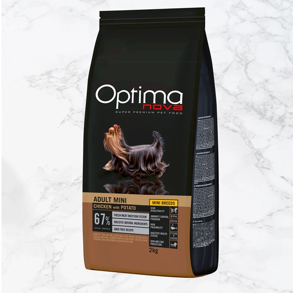 خوراک سگ بالغ نژاد کوچک اپتیمانوا با طعم مرغ و سیب زمینی 8 کیلوگرم
