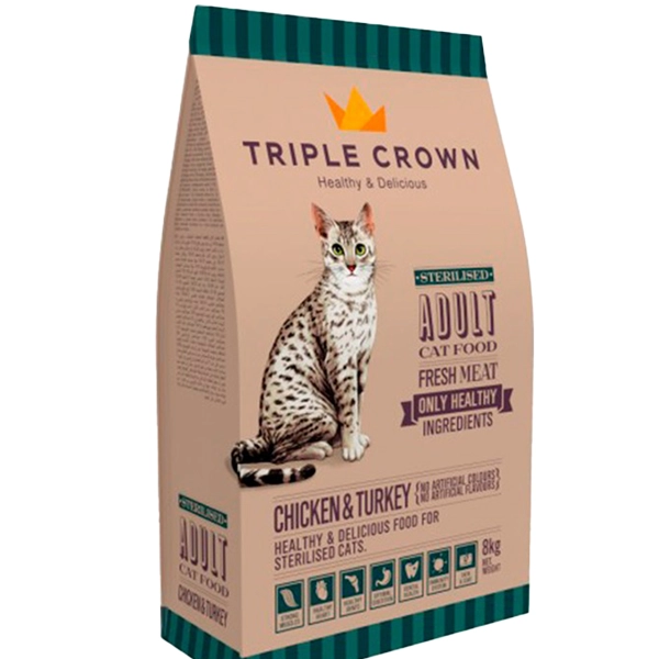 خوراک گربه عقیم تریپل کراون با طعم مرغ و بوقلمون 8 کیلوگرم