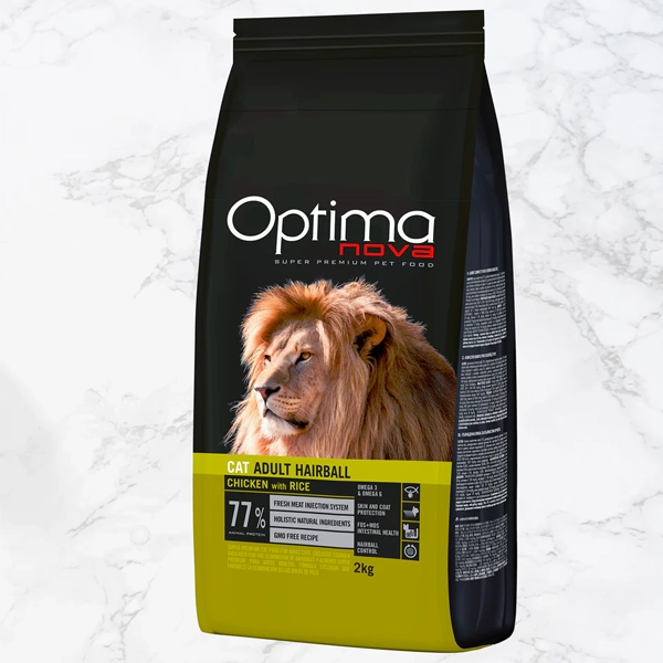 خوراک گربه هیربال اپتیمانوا با طعم مرغ و برنج 8 کیلوگرم