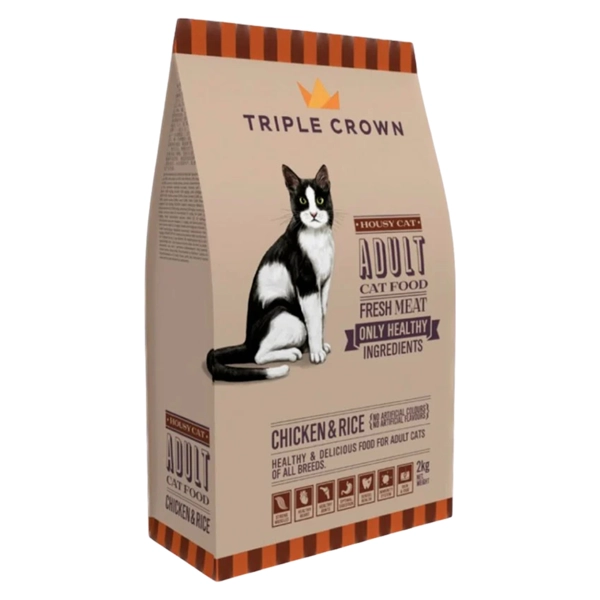 خوراک گربه بالغ(بالای 1سال) Housy Cat تریپل کراون با طعم مرغ و برنج 2 کیلوگرم